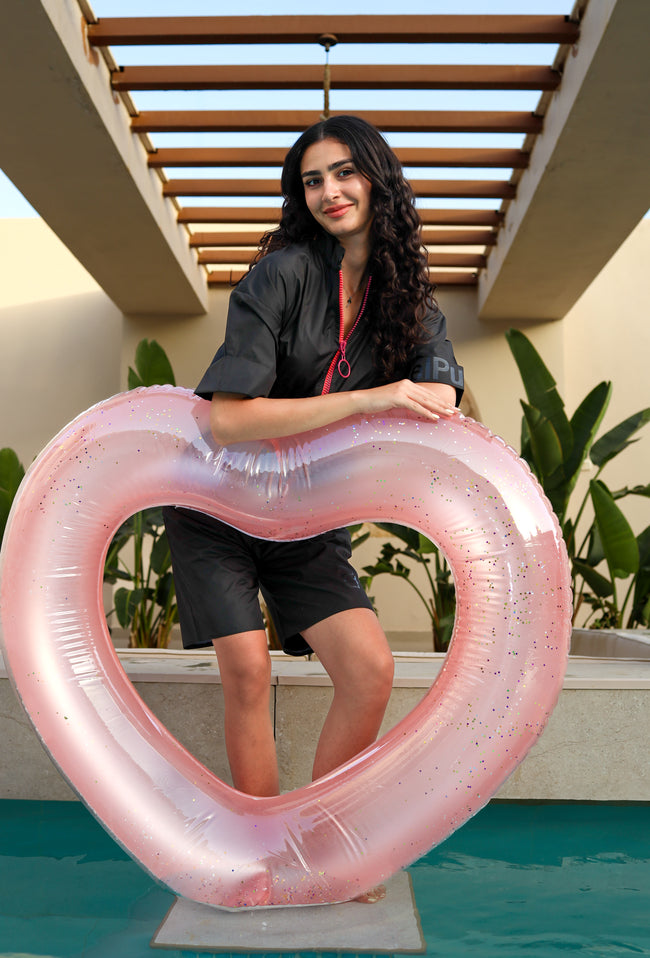 Black Short Jumpsuit With Pink Zipper