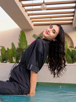 Black Short Jumpsuit With Pink Zipper