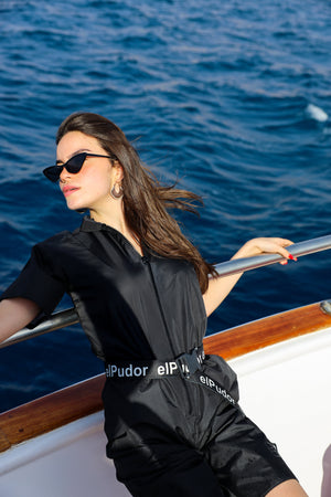 Black Belted Short Jumpsuit