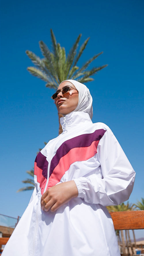 White Burkini With Watermelon & Purple Colors