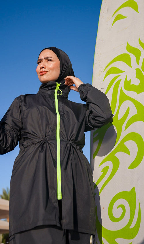 Black Burkini With Yellow Zipper