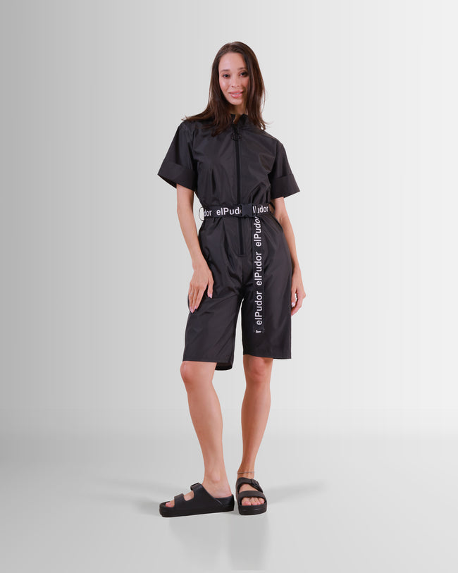Black Belted Short Jumpsuit