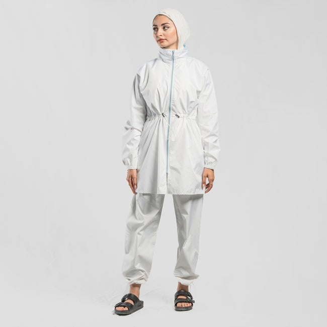 ON CLEARANCE SALE- White Burkini With Blue Zipper