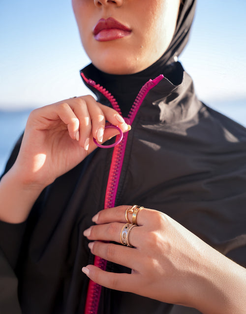 Black Burkini With Pink/ Purple Zipper
