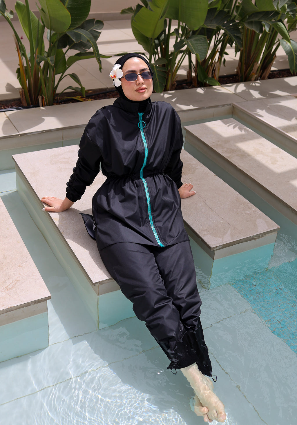 Black Ruched-Sleeved Burkini