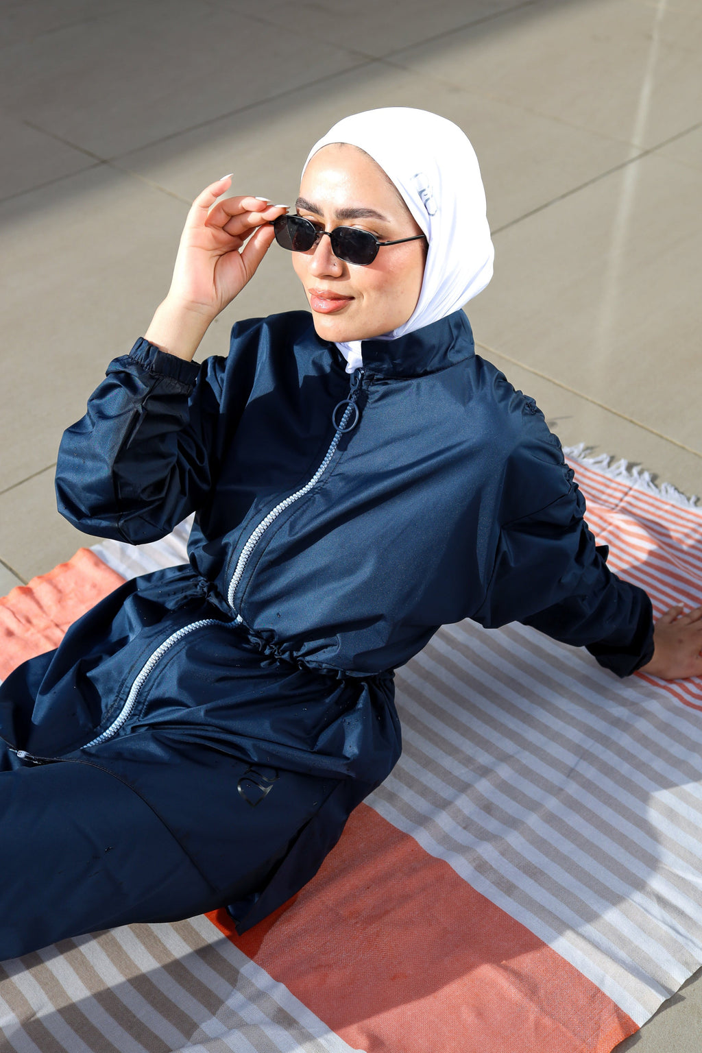 Navy Ruched-Sleeved Burkini