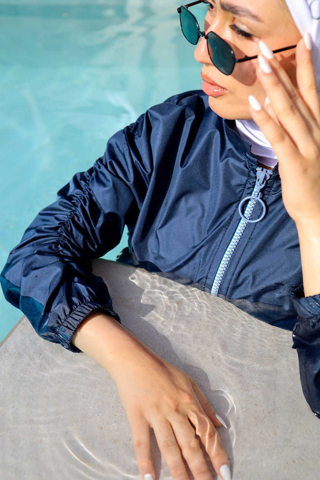 Navy Ruched-Sleeved Burkini