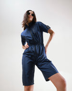 Navy Short Jumpsuit With Black Zipper