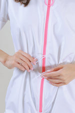 White Short Jumpsuit With Pink Zipper