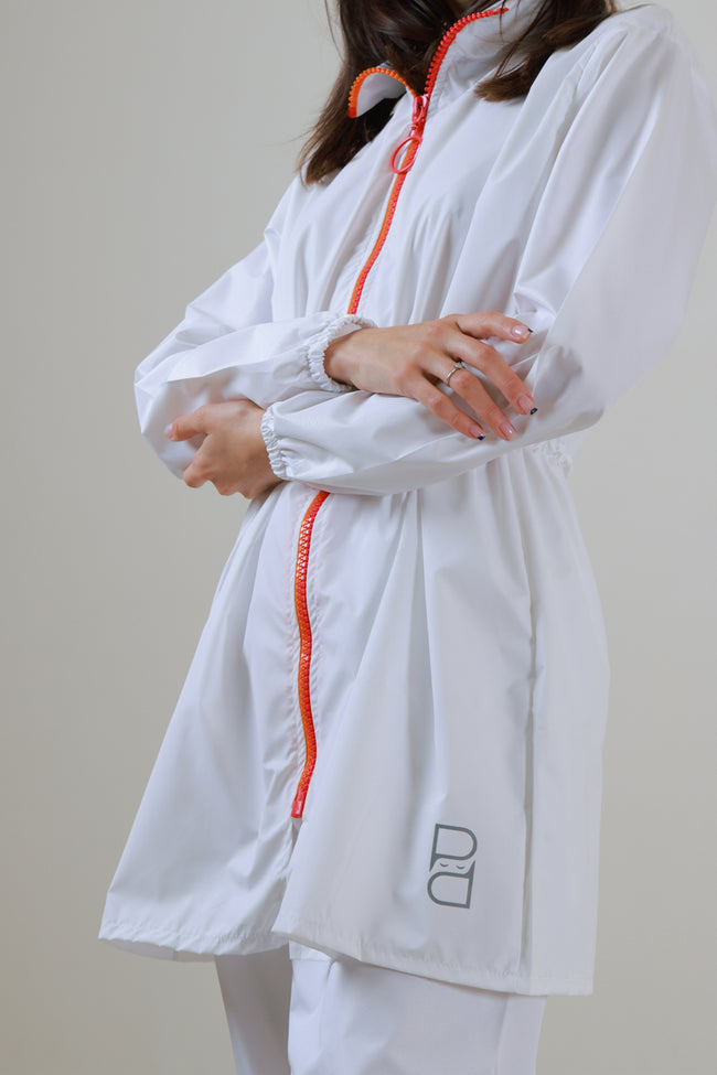 White Burkini with Orange/Pink Zipper