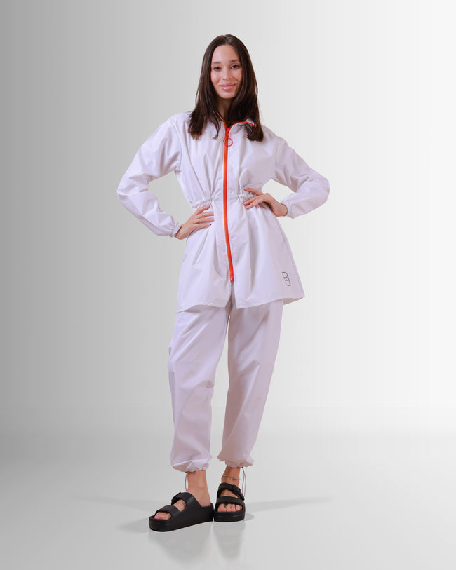 White Burkini with Orange/Pink Zipper