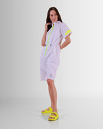 White Short Jumpsuit With Neon-Yellow Zipper